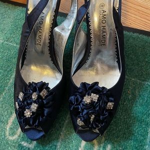 Navy blue satin heels